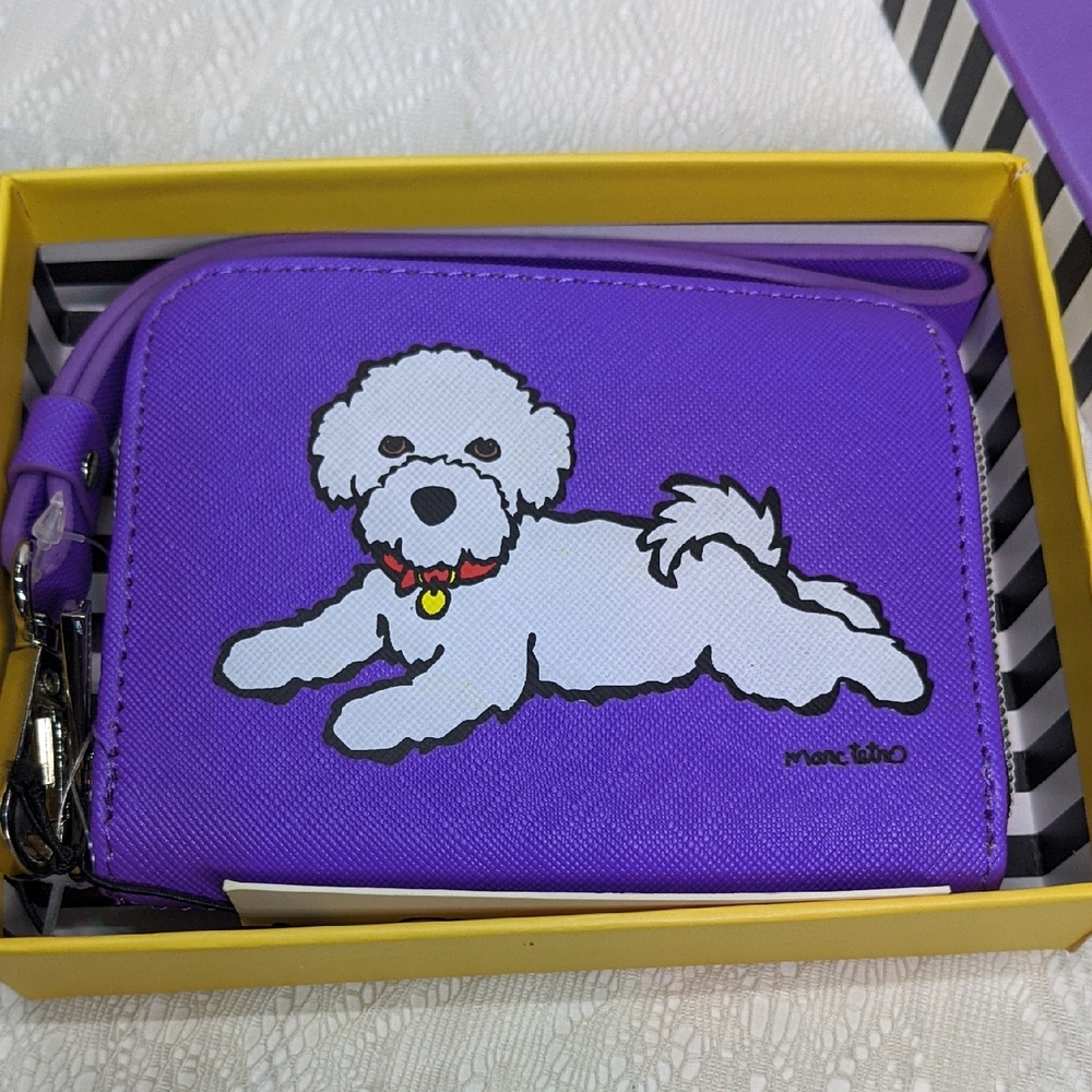 Marc Tetro Bichon Frise Purple 3/4 Zip Wristlet/Wallet Vegan Leather New In Box